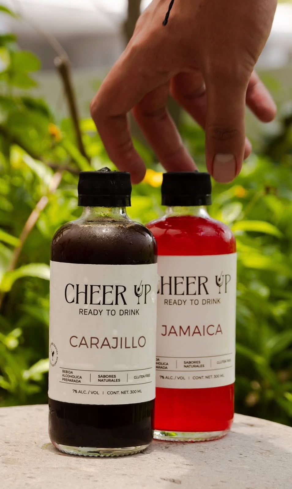 Botellas de Cheer Up Carajillo y Jamaica listas para una cata